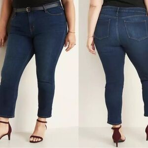 NWT Old Navy Size 26‎ Short Mid Rise Power Slim Straight Dark Wash Jeans Plus